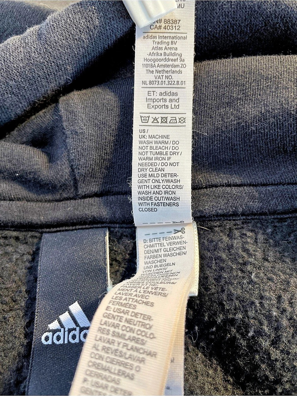 adidas Essentials Black & 3 White Stripe Full-Zip Fleece Hoodie Women's Medium - Picture 10 of 11